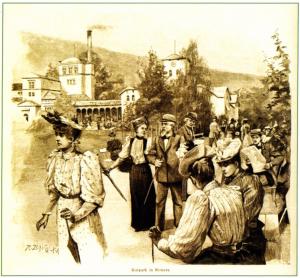 Ilustracja: Duszniki - kuracjusze w parku zdrojowym, ok. XIX w. (ze zbiorów Muzeum Ziemi Kłodzkiej)